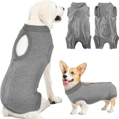 Lukovee Recovery Suit for Dogs, Onesie Surgery Recovery Suit for Female Male Dogs, Abdominal Wounds Cone E-Collar Alternative Prevent Licking Spay Recovery Suit (GY,S)
