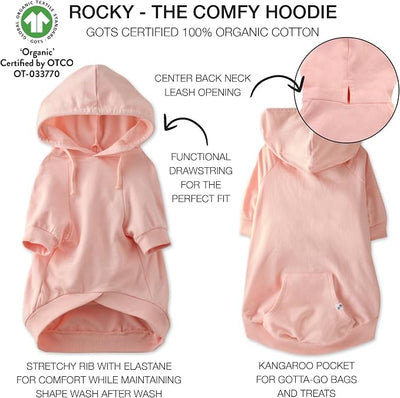 Pet Passion Rocky – The Original Lightweight Hooded Tee 100% Organic Cotton Dog Hoodie Pet Coat Sweater for All Sized Dogs, Pink, Large (40-60 lbs)