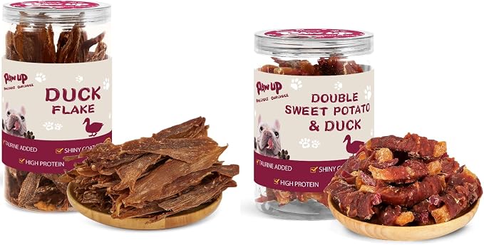 PAWUP Duck Flakes & Sweet Potato Duo Dog Treats, Soft Chews for Small & Medium Dogs, High Protein & High Fiber, Gentle on Sensitive Stomachs, Natural Daily Snack with Taurine, 12.5 oz