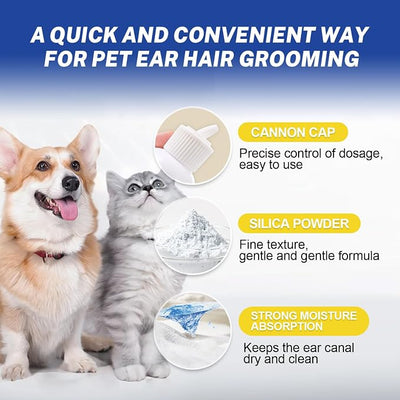 Dog Ear Hair Removal Tool with Ear Powder – 5.5” Curved Locking Forceps – Helps Remove Excess Ear Hair, Absorb Moisture & Reduce Odor for Poodles, Schnauzers, Shih Tzus & Cocker Spaniels