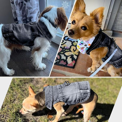 Dog Jean Jacket, Blue Denim Shirt Classic Lapel Vest Coat Costume Puppy T-Shirt, Comfort Tank Top Cool Apparel, Washed Pet Clothes for Dogs Boy Girl (Black with D-Ring, X-Small)