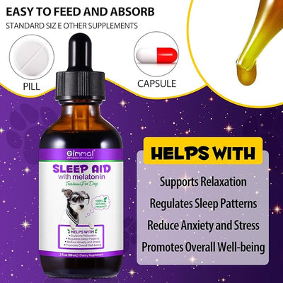 Melatonin for Dogs, Dog Sleep Aid, Dog Melatonin Promote Relaxation, Relieves Separation Anxiety & Travel & Stress Anxiety, Calming for Dogs in Noise, Fireworks, Melaton-in for Dog & Cat