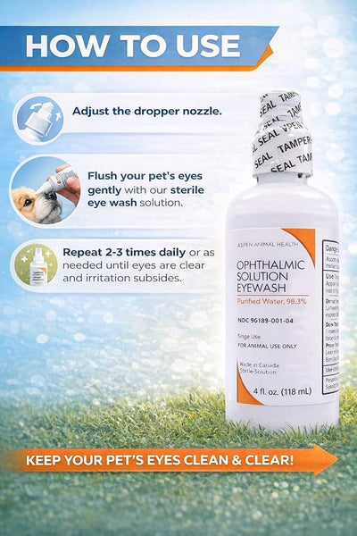 Dog Eye Wash – Sterile Pet Eye Cleaner for Dogs & Cats – Soothes Irritation, Removes Debris & Tear Stains – Gentle Ophthalmic Solution – 4 fl oz