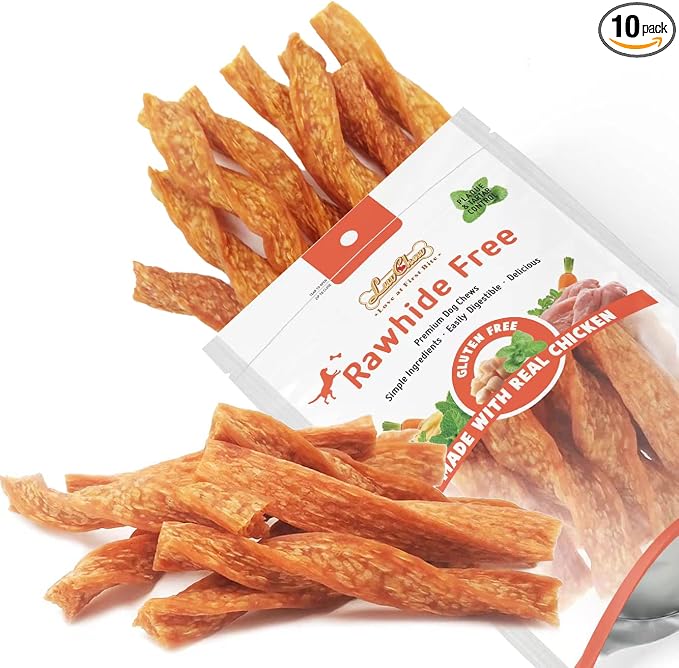 LuvChew Chicken Dog Chew Twist Sticks, Puffed Human Grade Chicken Dog Treat Sticks, Rawhide Alternative, Easy to Digest 10pcs/Pack
