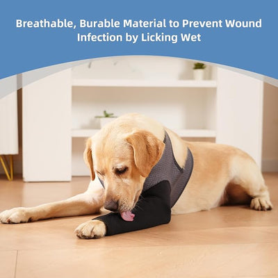 Dog Recovery Sleeve, Dog Recovery Suit, Abrasion Resistant Sleeve Front Leg, Washable 2.5mm Thick and Breathable, Pet Wounds Prevent Licking, Bite (3XLarge, Grey-Black)