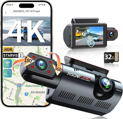 4K Dual Dash Cam with WiFi GPS, Voice Control, 4K+1080P Front and Inside Car Camera, UHD Night Vision, Dash Camera for Cars with 3" IPS Touch Screen, 24H Parking Mode, G-Sensor, 32GB Card