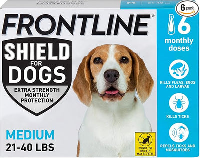 FRONTLINE Shield Flea & Tick Treatment for Dogs 21-40 lbs. (Blue) Count of 6