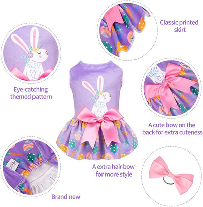 CuteBone White Rabbit Dog Easter Dress Velvet for Small Dogs Girl Eggs Skirt Puppy Purple Dresses Dog Clothes