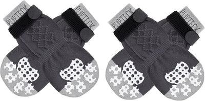 PUPTECK Anti-Slip Dog Socks with Double Sides Grips for Small Medium Large Dogs Hardwood Floors Prevents Licking, Dog Shoes for Hot Pavement Traction Control Paw Protector for Senior Dogs,Slate Grey S