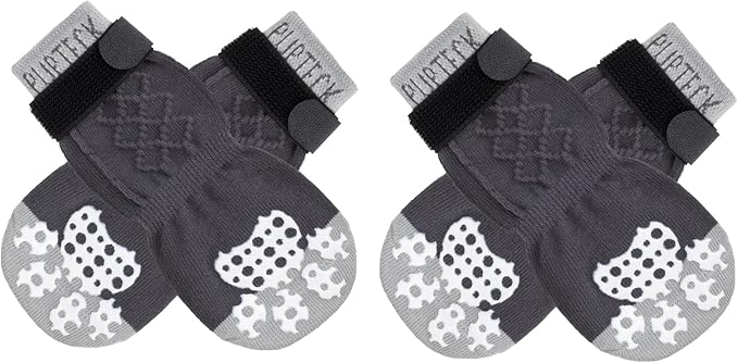 PUPTECK Anti-Slip Dog Socks with Double Sides Grips for Small Medium Large Dogs Hardwood Floors Prevents Licking, Dog Shoes for Hot Pavement Traction Control Paw Protector for Senior Dogs,Slate Grey L