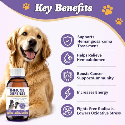 Dog Cancer Supplement 4 oz - Dog Cancer Care and Lumps & Bumps Support, 7 Organic Turkey Tail Mushroom Blend with Turmeric for Dog for Hemangiosarcoma, Hemoabdomen, Cancer & Vascular Support