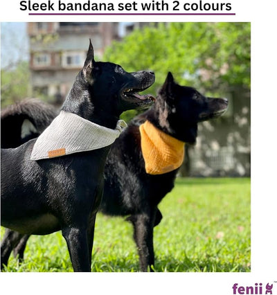Premium Cotton Dog Bandanas - 2 Pack - Adjustable Fit - Washable - for Small, Medium & Large Breeds - Girl & Boy Dog Accessories - Multiple Sizes (Bumblebee Yellow & Pebble Gray, Small)