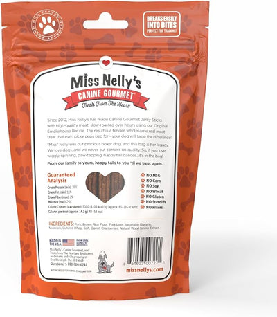 Miss Nelly's- All Natural Pork Jerky Dog Treats Made in USA Only-Original Smoke House Recipe-Minimally Processed Soft Sticks Dog Jerky Treats-16 oz. Bags