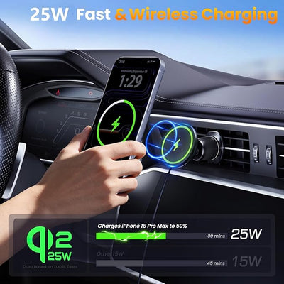 Upgrade [for Qi2.2-Certified] 25W for MagSafe Wireless Car Charger Mount, 2XFast Charging[90+LBS Safe Suction] Magnetic Phone Holder Dashboard Windshield for iPhone 17/16/15/14/13/12 Pro Max, Charcoal