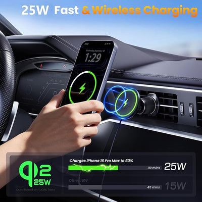 Upgrade [for Qi2.2-Certified]25W for MagSafe Wireless Car Charger Mount,2XFast Charging[90+LBS Safe Suction] Magnetic Phone Holder Dashboard Windshield for iPhone 17/16/15/14/13 Pro Max, Space Black