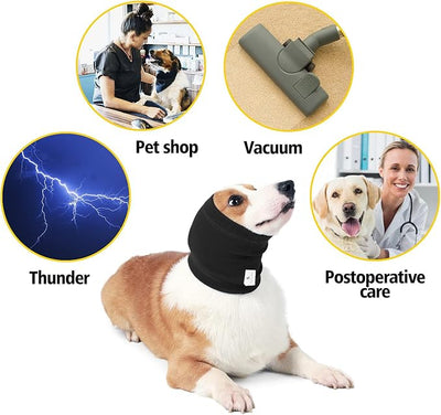 No Shake Ear Wraps for Dogs,Soft Dog Calming Hoodie Dog Ear Cover Ear Muffs for Anxiety,Grooming,Bathing,Swim,Noise Protection Quiet Ear for Dogs,Blcak S