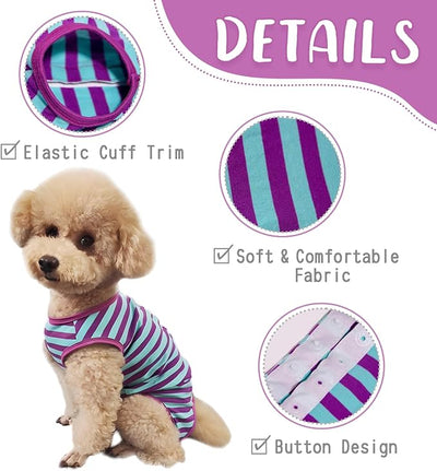 Dog's Recovery Suit Post Surgery Shirt for Puppy, Small Dog Surgical Recovery Suit for Female Male Dogs, Dog Onesie Protect Surgical Wound(Purple Blue Stripe-s)