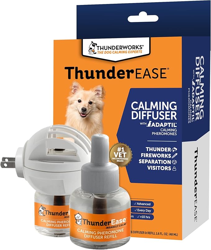 ThunderEase Dog Calming Pheromone Diffuser Kit | Powered by ADAPTIL | Vet Recommended to Relieve Separation Anxiety, Stress Barking & Chewing, and Fear of Fireworks & Thunderstorms (30 Day Supply)