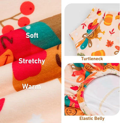 KYEESE Thanksgiving Dog Pajamas, Turtleneck Dog Pajamas for Medium Dogs Boy Girl, Velvet Turkey Pattern Pet Jumpsuit with 4 Legs, Warm Sleepwear Fun Holiday Pjs Doggie Clothes, XX-Large