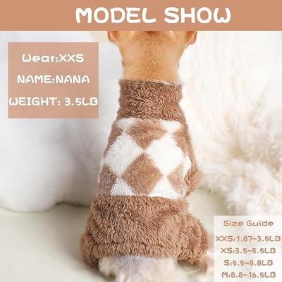 Sebaoyu Turtleneck Dog Pajamas for Small Dogs, Fleece Sweater, Winter Cute Tiny Clothes Outfit Puppy Pet Jumpsuits Chihuahua Yorkie Cat Clothing(Beige, Medium)