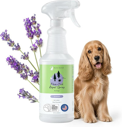 kin+kind Natural Flea and Tick Prevention for Dogs – Non-Greasy Coat Spray, Vet-Formulated, Lavender, 32 fl oz