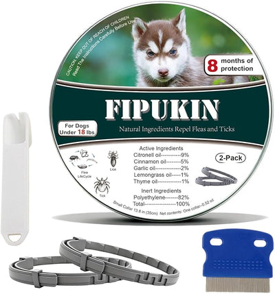Flea and Tick Collar for Small Dogs, 2‑Pack | 8‑Month Waterproof Protection with Natural Essential Oils | Includes Comb & Tick Removal Tool