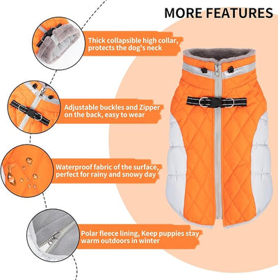CuteBone Dog Waterproof Winter Coat with Harness, Reflective Warm Pet Jacket with Zipper for Cold Weather, Dog Snowsuit for Small Medium Large Dogs YRFN04XL