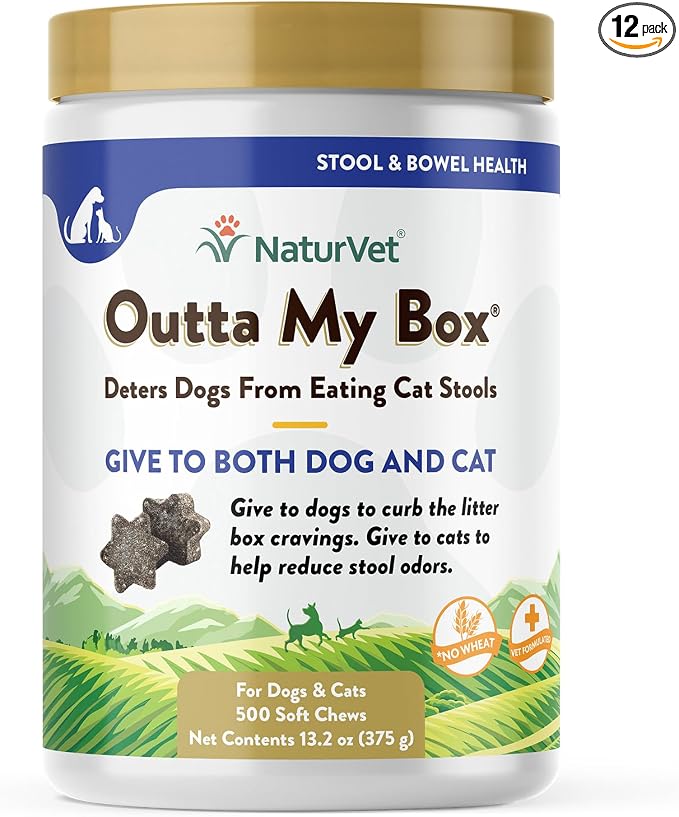NaturVet – Outta My Box – 500 Soft Chews – Deters Dogs from Eating Cat Stools – Reduces Cat Stool Odors – for Dogs & Cats – 50 Day Supply
