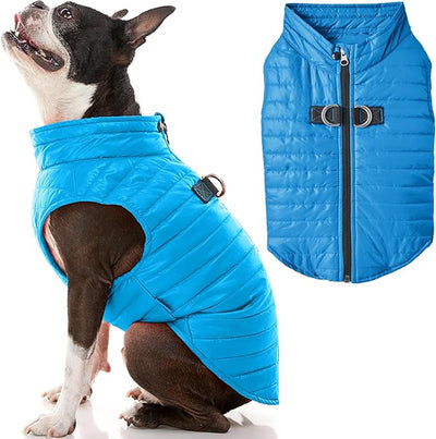 Gooby Puffer Vest Dog Jacket - Blue, Small - Ultra Thin Zip Up Wind Breaker with Dual D Ring Leash - Water Resistant Small Dog Sweater Coat - Dog Clothes for Small Dogs Boy or Medium Dogs, (15")