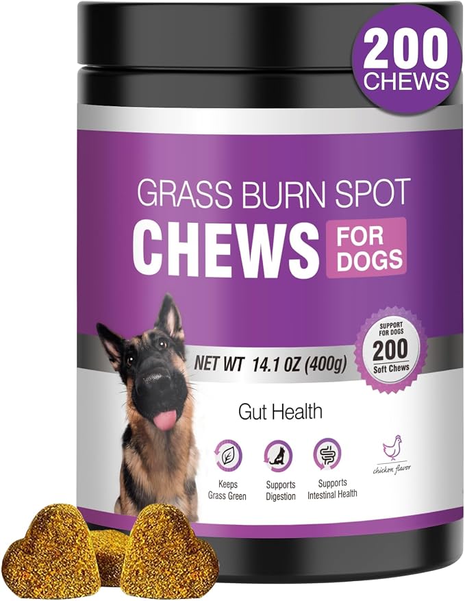 Grass Burn Spot Chews for Dogs Dog Pee Grass Neutralizer 200 Green Grass Dog Chews Urine Lawn Spot Protector Urinary Tract Support Dog Bladder Support Cranberry, Apple Cider Vinegar, DL-Methionine