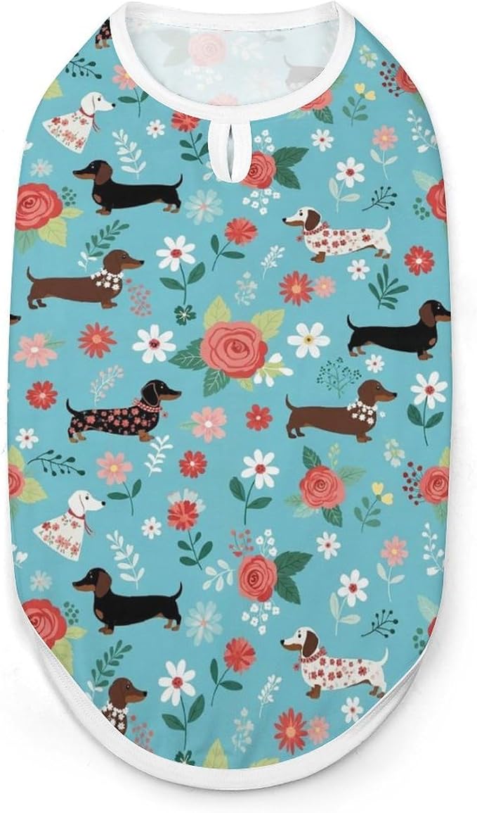 Soft Breathable Sleeveless Dog Vest Cat Shirt Cute Dachshund Dog Floral, Lightweight Pet Clothes for Small Medium Puppies Kittens, Large