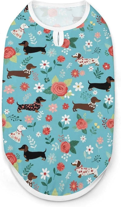 Pet Vest Cute Dachshund Dog Floral for Small Medium Dog, Soft Breathable Sleeveless Shirt Ideal for Chihuahua Poodle, Small
