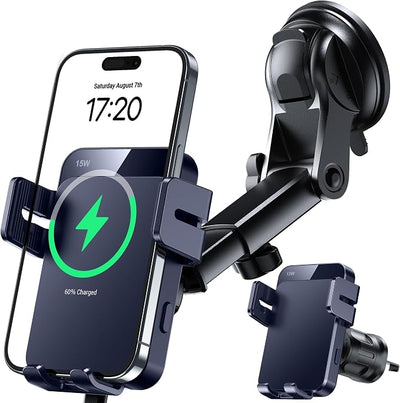 MOKPR Wireless Car Charger, 15W Auto Clamping Car Charger Dash Windshield Air Vent Phone Holder Compatible with iPhone 16 15 14/13/13 Pro/12 pro/12/11/X/8, Samsung S24/S23/S22