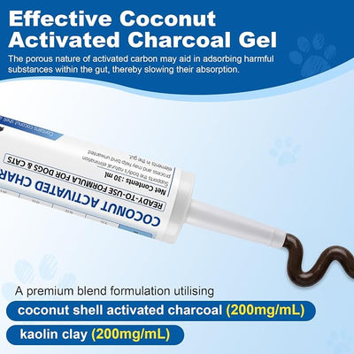 Activated Charcoal for Dogs & Cats 30 ml (2 Tubes), Pet Emergency Toxin Absorber, Digestive Health Support, pet First Aid Kit Essential for Multi-Pet Households