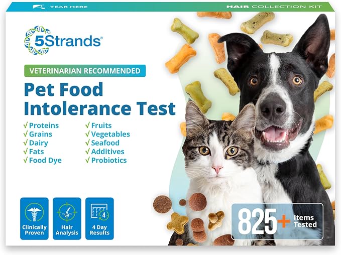 5Strands Pet Food Intolerance Test, at Home Sensitivity Test for Dogs & Cats, 825 Items Tested, Hair Analysis, Accurate for All Ages & Breeds, Pet Gut Health, Results in 4 Days