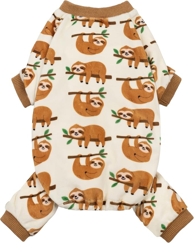 Fitwarm Sloth Dog Fleece Pajamas, Soft Winter Clothes for Small Dogs Boy Girl, Funny Pet Outfit, Brown, Cream, XXL