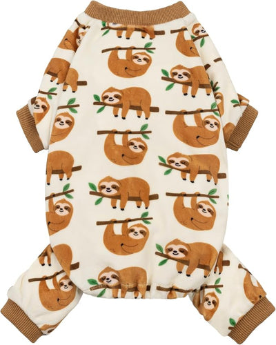 Fitwarm Sloth Dog Fleece Pajamas, Soft Winter Clothes for Small Dogs Boy Girl, Funny Pet Outfit, Brown, Cream, Small