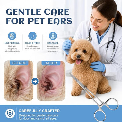 Dog Ear Powder for Hair Removal Kit – 42g Ear Powder for Dogs with 4.8" Straight Grooming Tweezers, Helps Remove Excess Ear Hair & Reduce Odor for Poodles, Schnauzers & Other Breeds