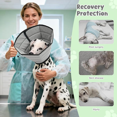 Avont Dog Cone Alternative, Adjustable Soft Comfy Foldable E Cones for Medium Large Dogs After Surgery, Escape-Proof Elizabethan Collar for Surgical Wound Recovery Stop Licking -Grey(M)