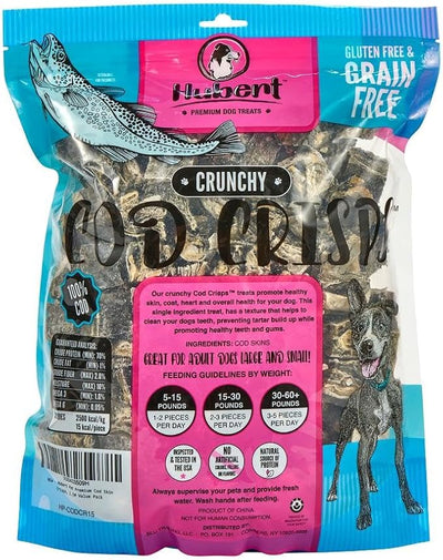 Hubert Pet Cod Skin Crisps, Single Ingredient Fish Skin Dog Treats, 1.5 lbs