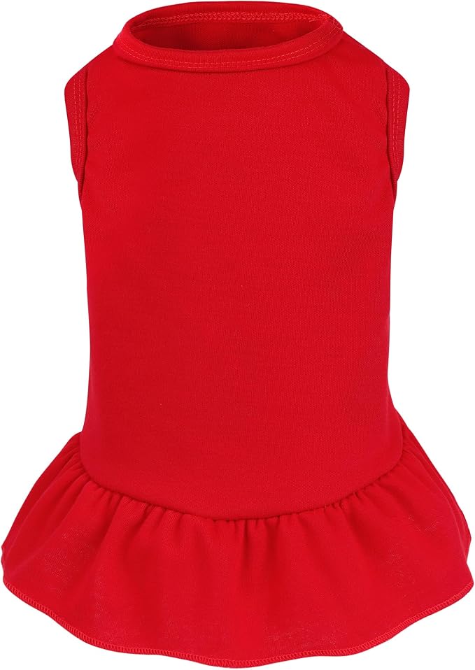 Dog Dresses Cat Skirt Solid Color Dog Clothes Summer Sleeveless Puppy Girl Clothes for Small Pet Dogs Cats (Red, Large)