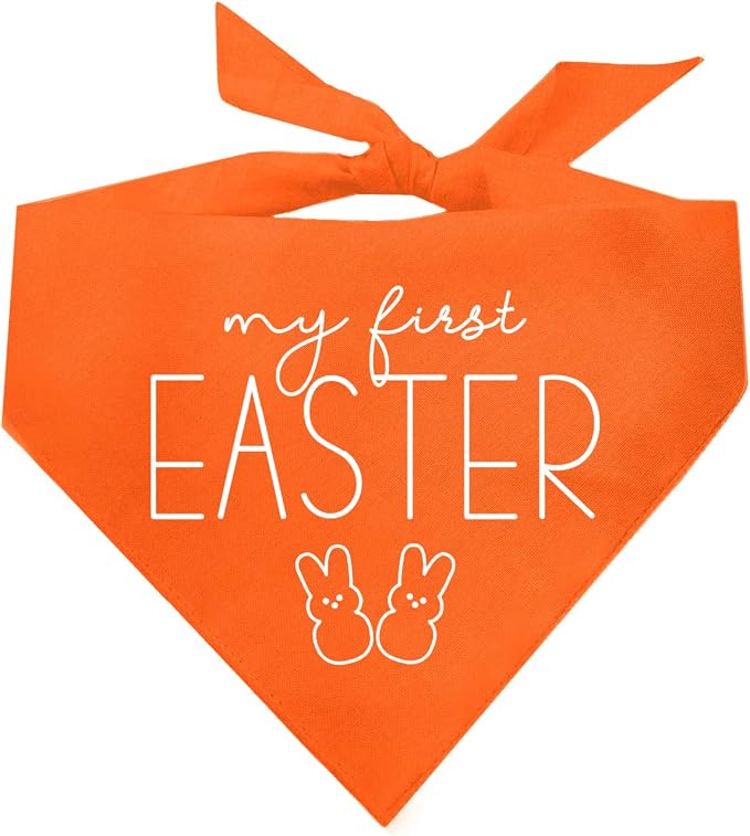 My First Easter Dog Bandana | 100% Cotton Adjustable Triangle | Made in USA | Easter Bunny | Egg Hunt| Funny Outfit Prop Photoshoot |Orange, X-Small (392)