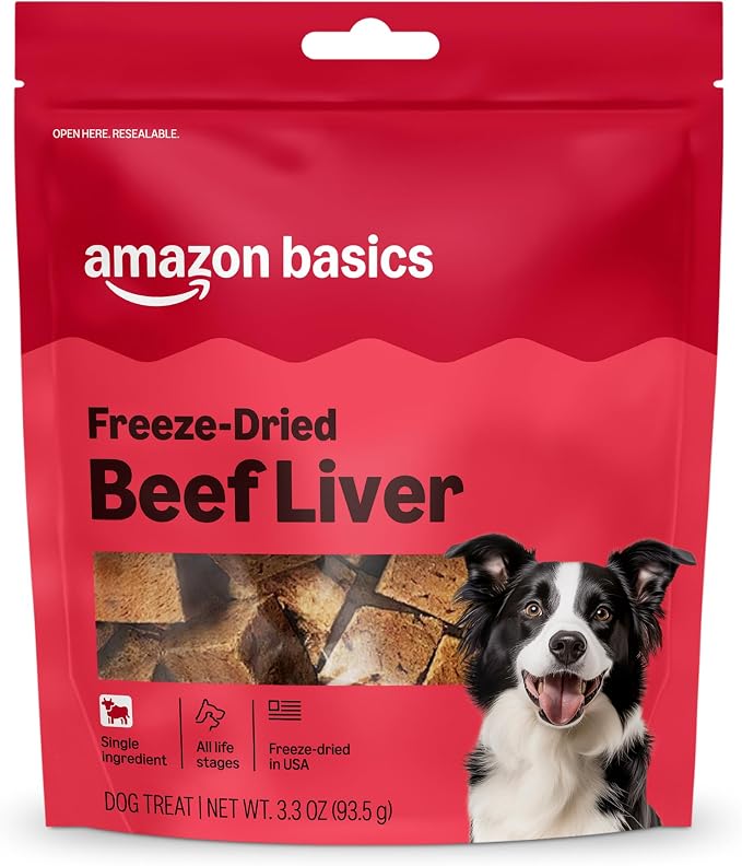 Amazon Basics Freeze-Dried Raw Single Ingredient Dog Treats (Previously Wag), Beef Liver, High Protein, Grain-Free, 3.3 Ounce (Pack of 1), Packaging may vary