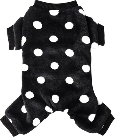 Chihuahua Pajamas for Dogs Small Puppy Pjs Fleece Winter Warm Dog Jumpsuit Cute Pet Clothes Tiny Dog Sweater Clothing Yorkie Teacup Outfits (Polka Dot Black, X-Small)