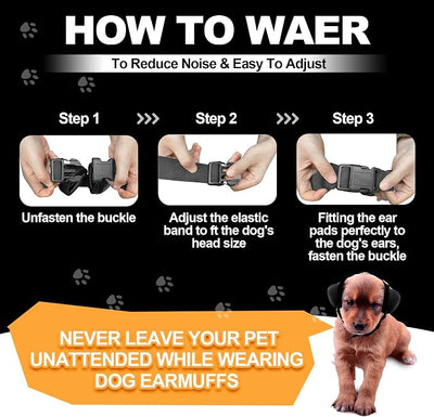 PROHEAR Dog Ear Muffs Hearing Protection for Dogs, NRR 28dB Noise Cancelling Headphones, Easy to Adjust Dog Hearing Protection Earmuffs for Thunder, Hunting, Tourism, Cars, Racing, Medium, Black