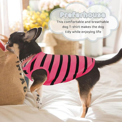 Dog Striped T-Shirts, Dog Vest, Pet Apparel, Tee Shirts, Suitable for Small, Medium, Large Pets, French Bulldog Bichon, Rose M