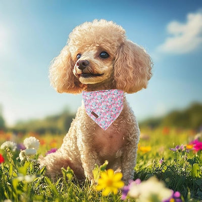 Floral Dog Bandana - Soft Spring Summer Wildflowers Dog Neck Scarf, Cute Pet Bib for Puppy Kitten, Kawaii Photo Dogs Cats Prop for Daily Use Parties & Pet Photography S