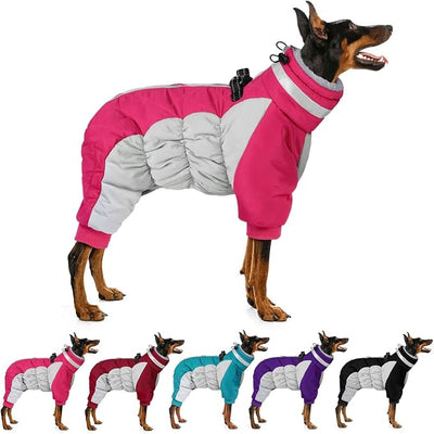 MIGOHI Full Body Dog Coat，Warm Coats for Small Medium Dogs | Reflective Winter Coat for Dogs with Harness,Turtleneck Dog Snowsuit with Legs,Windproof Pet Fleece Puffer Jacket,M,Rosered