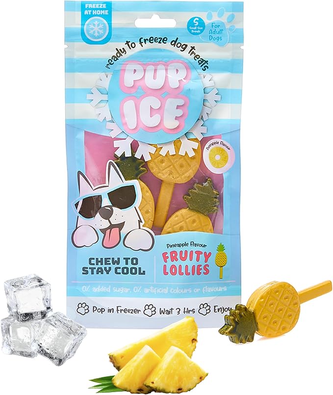 SPOT Pup Ice- Ready to Freeze at Home Dog Treats-Edible Chews for Small Breed Dogs & Puppies with Real Chicken to Keep Your Pup Cool Year Round, Fruity Lollies Pineapple Flavor, 3pcs