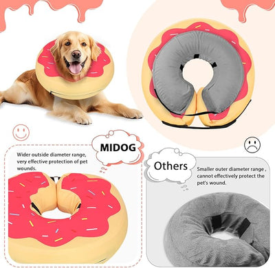 MIDOG Soft Inflatable Dog Cone, Donut E-Collar Alternative for After Surgery, Prevents Licking, Allowing Normal Eating & Vision, Comfortable Recovery Collar for Small Medium Large Dogs & Cats, Pink-M+